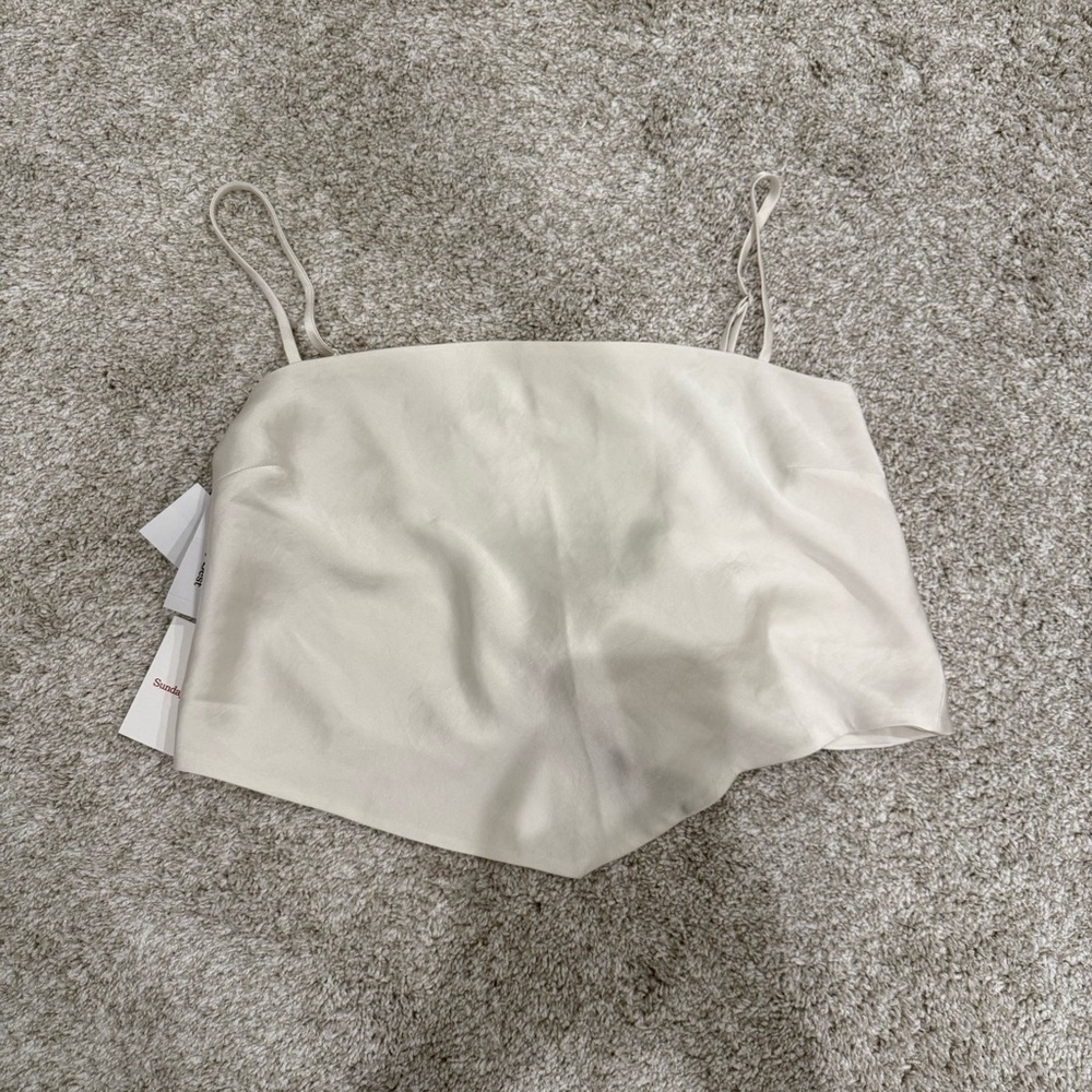 Aritzia Sunday Best White Spaghetti Strap Crop Top Silky Going Out Top